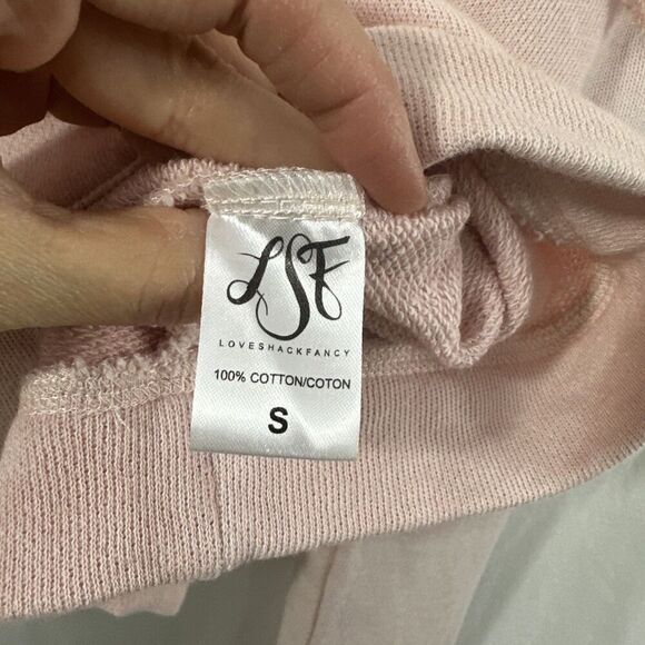LoveShackFancy Pink Distressed Wash Ruffle Sweatshirt Womens Size S Feminine - Picture 9 of 13
